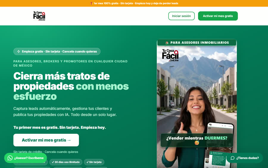 Plataforma tucasafacil.online para asesores inmobiliarios